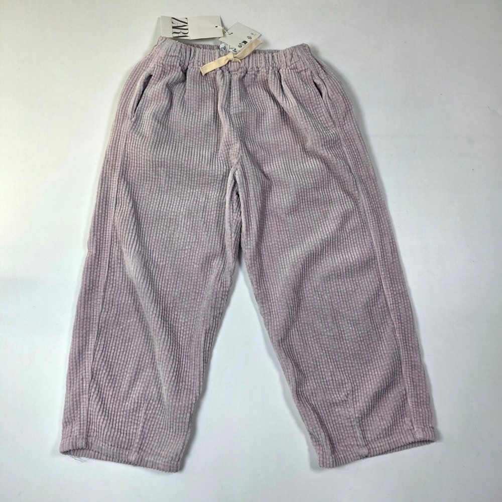 Zara Corduroy Pants 6 Lavender Garment Dye Wide Leg Textured Trousers 9519/224